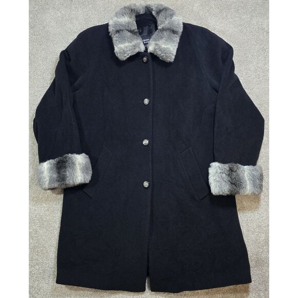 dennis basso Jackets & Blazers - Dennis Basso Fleece Coat Faux Fur Trim Oversize Cozy Black Dress & Casual Size L